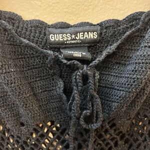 Guess Black Crochet Tie-Front Scoop Neck Dress